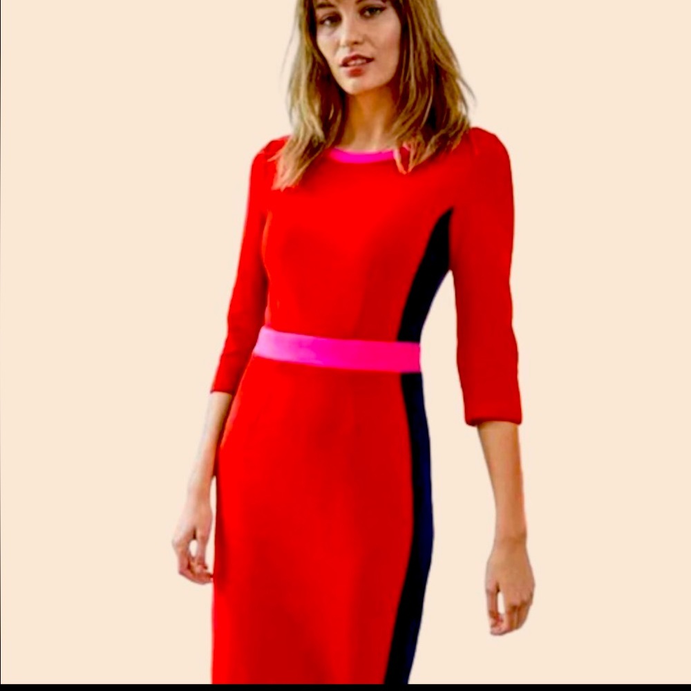 Boden Red Navy and Pink Leah Ottoman Colorblock Knit Dress Size 12